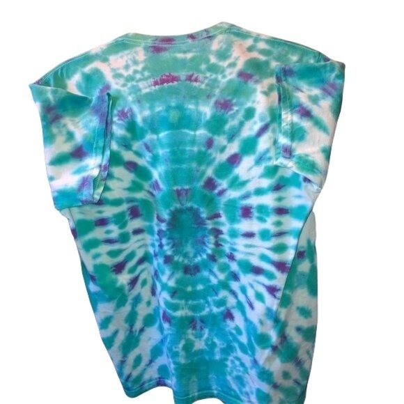 Tie-Dye T-Shirt Turquoise & Purple Swirl Gildan M 100% Cotton - Picture 2 of 3